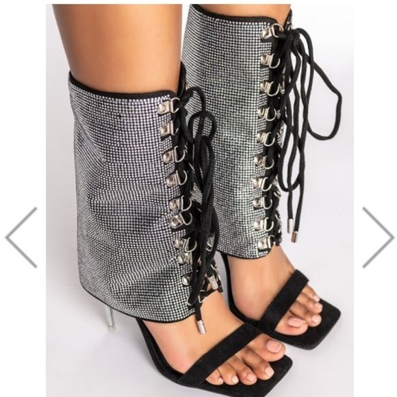 SANDALS boot hybrid , lace up rhinestone crystals, suede fabric. - Picture 5 of 7